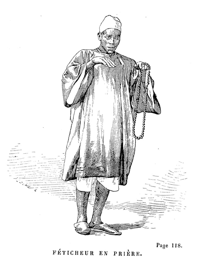 Ashanti Kingdom traditional priest performing an Akan religious ceremony, c. 1873, by Jules Gros.