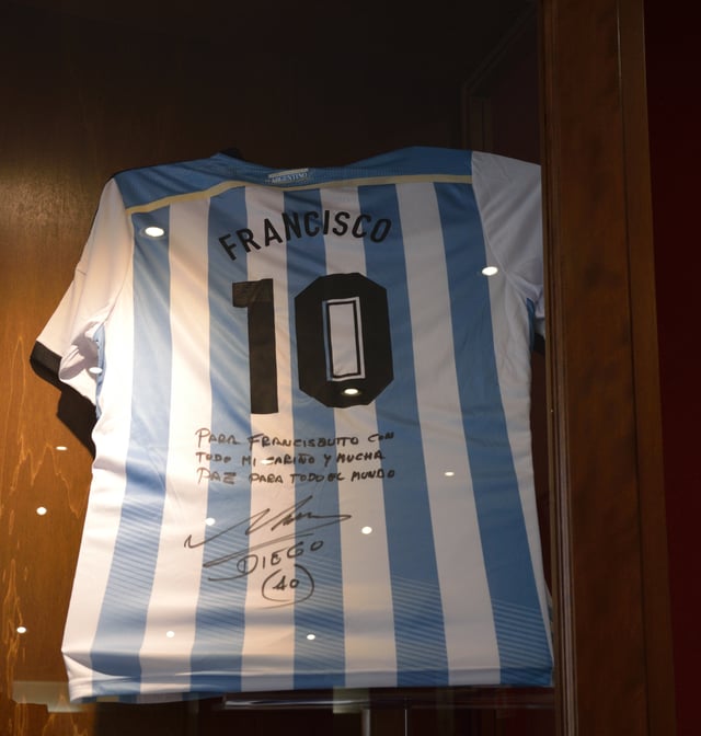 Having returned to his Catholic faith, Maradona donated a signed Argentina jersey to Pope Francis, which is located in one of the Vatican Museums.