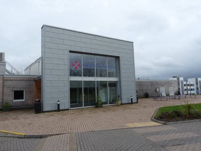 The main entrance to the campus in Derriford, Plymouth in April 2014