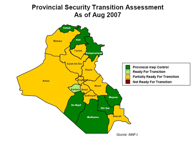Provincial security transition assessment as of August 2007