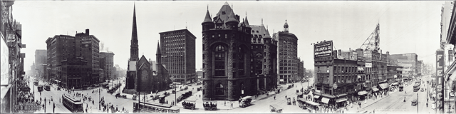 Panorama of downtown Buffalo in 1911, looking west from Shelton Square