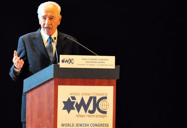 Shimon Peres addressing a gathering of the World Jewish Congress in Jerusalem (2010)