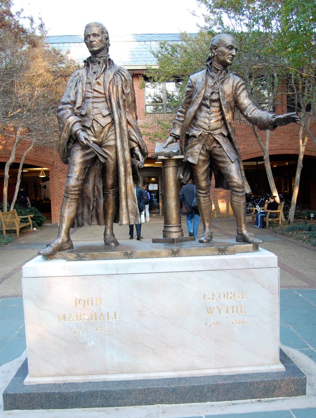 Statue of Marshall and Wythe at the entrance of the Law School