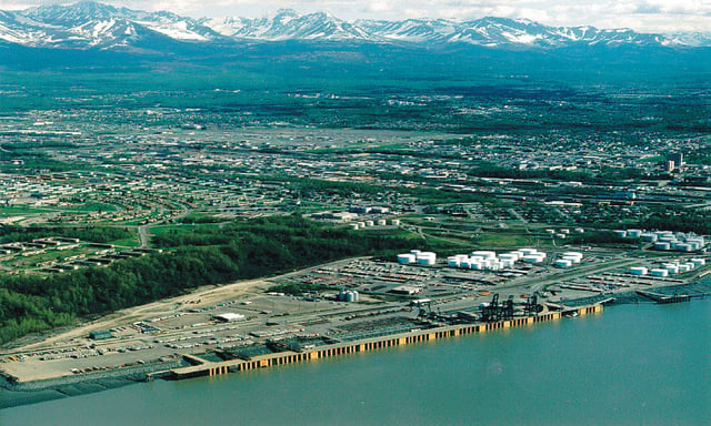 Aerial view of the Port of Anchorage on Cook Inlet in 1999.