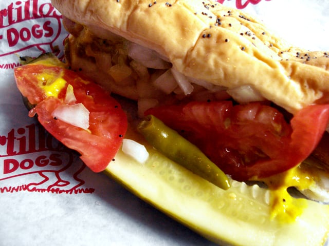 A Portillo's Chicago-style hot dog