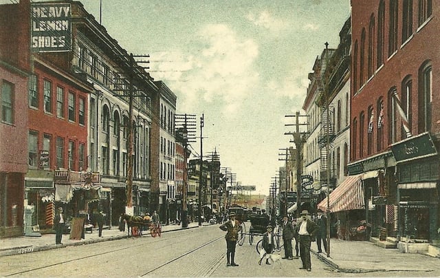 View of downtown Mansfield in 1908, looking south on North Main Street from Third Street.