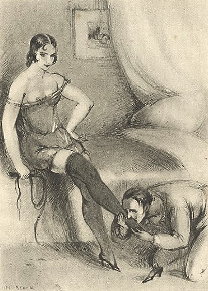 Foot worship of a dominatrix by a submissive man, 1931