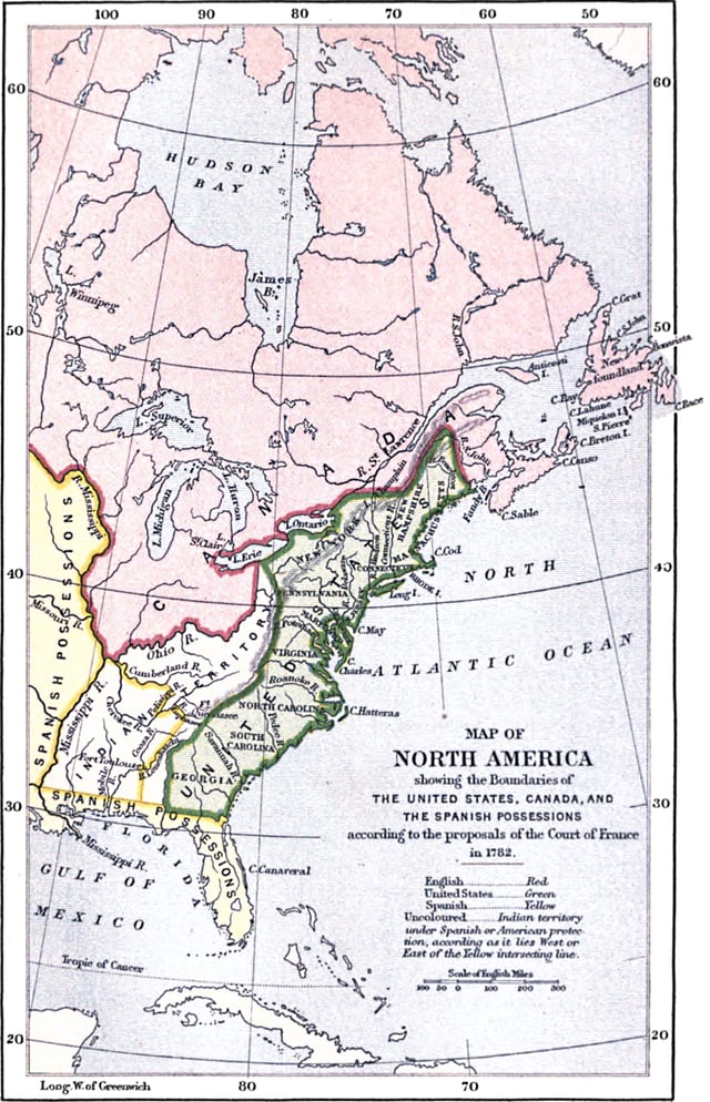 The 1782 French proposal for the territorial division of North America, which was rejected by the Americans