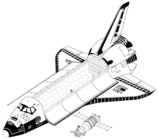 Space Shuttle Orbiter and Soyuz-TM (drawn to scale).