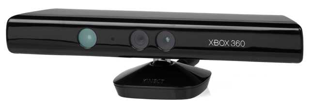 A Kinect sensor device. The Xbox 360 E revision has an additional Xbox logo to the left of the Xbox 360 branding.