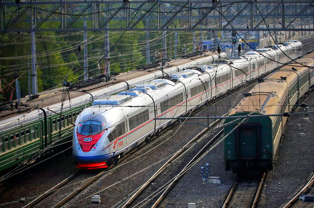 The Sapsan high-speed train runs between Moscow and Saint Petersburg