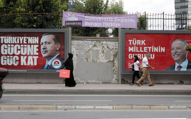Posters of Erdoğan and his rival Ekmeleddin İhsanoğlu during 2014 presidential election, Istanbul