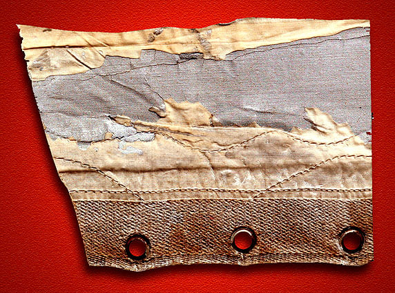 A portion of the damaged fabric covering removed from the Graf Zeppelin in October 1928, after its first transatlantic flight from Germany to NAS Lakehurst, New Jersey