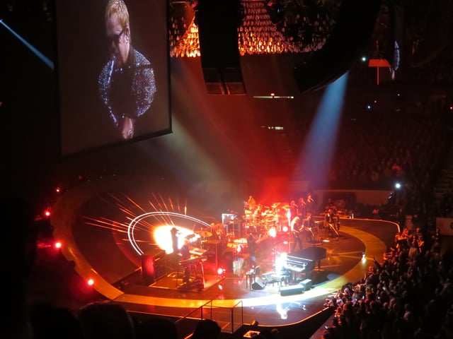 Elton John performing at the Allstate Arena, Chicago in November 2013