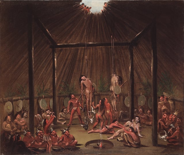 The okipa ceremony as witnessed by George Catlin, circa 1835.