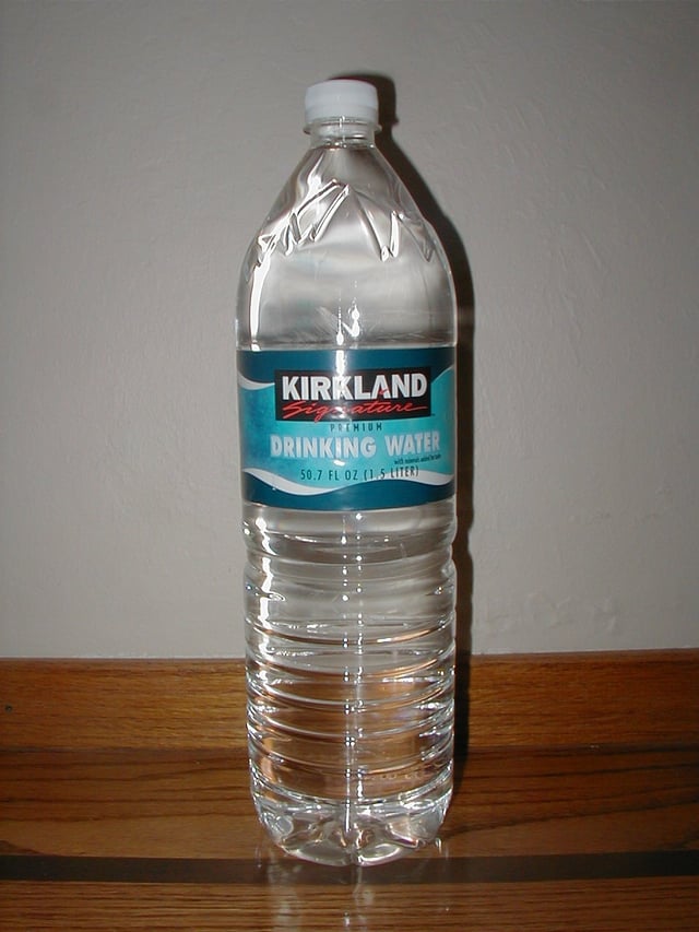 Kirkland Signature branded bottled water, pictured in 2005