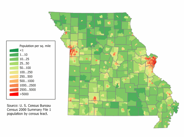 Missouri population density map