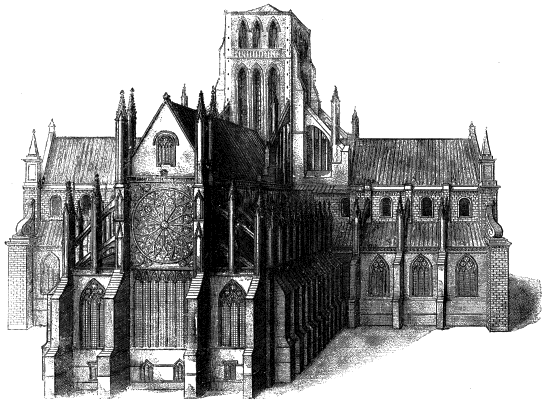 Rose window of Old St Paul's Cathedral (spire no longer in place after the fire of 1561).