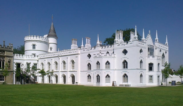 Strawberry Hill House, Twickenham, London; a highly influential milestone in Gothic Revival, 1749 by Horace Walpole (1717–1797). It set the "Strawberry Hill Gothic" style.