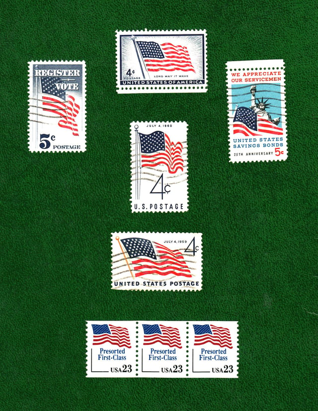 Flags depicted on U.S. postage stamp issues