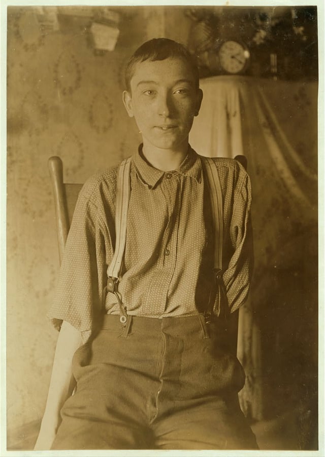 Harry McShane, age 16, 1908. Pulled into machinery in a factory in Cincinnati and had his arm ripped off at the shoulder and his leg broken without any compensation.