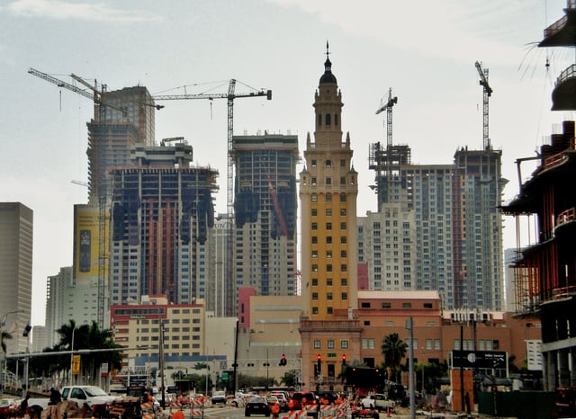 As seen in 2006, the high-rise construction in Miami has inspired popular opinion of "Miami manhattanization"