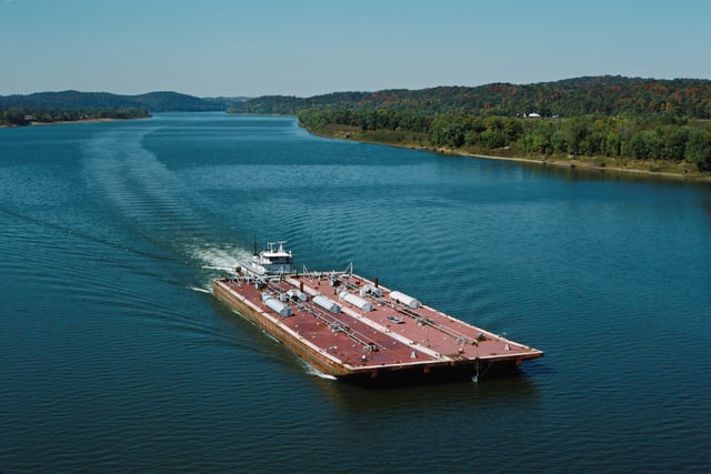 Barges are a common sight along the Ohio River. Ports of Indiana manages three maritime ports in the state, two located on the Ohio.