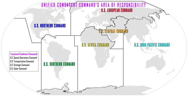 Map of the Department of Defense's geographic commands