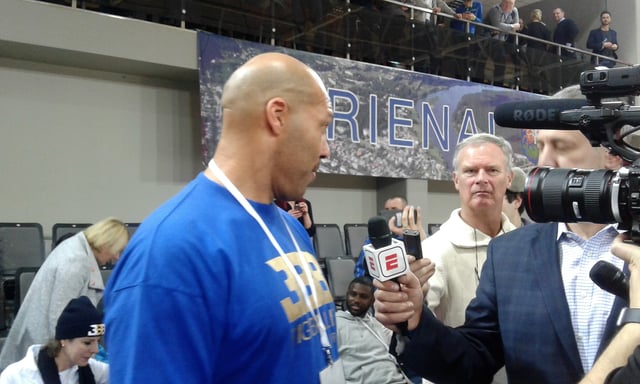 Ball (left) being interviewed by ESPN in January 2018.