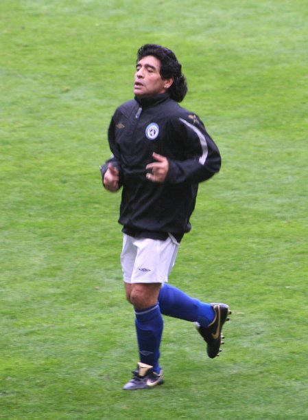 Maradona at the Soccer Aid charity game at Old Trafford, Manchester in May 2006, after losing weight