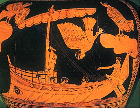 A scene featuring the siren Parthenope, the mythological founder of Naples
