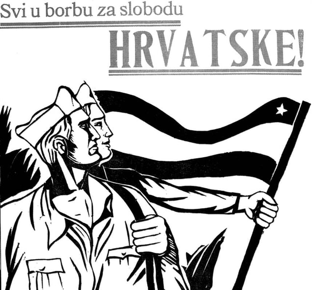 Croatian Partisan poster: "Everybody into the fight for the freedom of Croatia!"