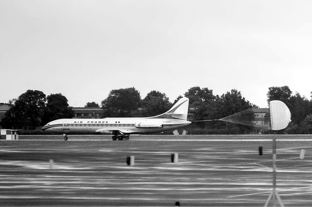 Air France Sud-Aviation Caravelle landing at Berlin Tegel Airport in 1964
