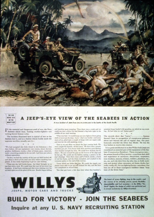 Willys wartime advertisement promoting its Jeeps' contribution to the war effort