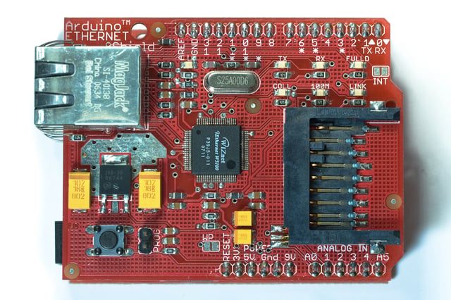A shield (daughterboard) that gives Arduino prototyping microprocessors access to SD cards