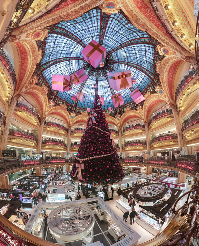 Christmas decorations at the Galeries Lafayette department store in Paris, France. The Christmas season is the busiest trading period for retailers.