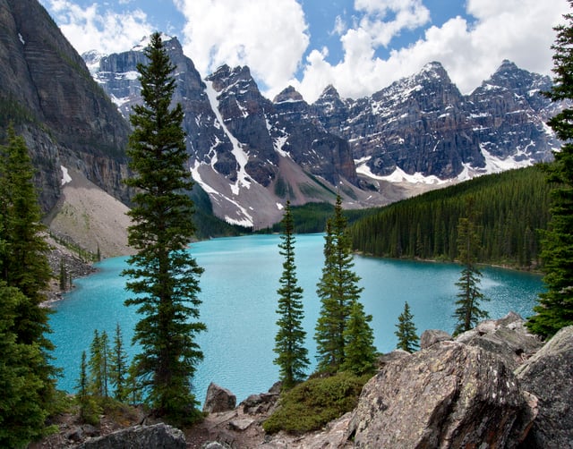Moraine Lake at Banff National Park. The Alberta Mountain forests makes up the southwestern boundary of Alberta.