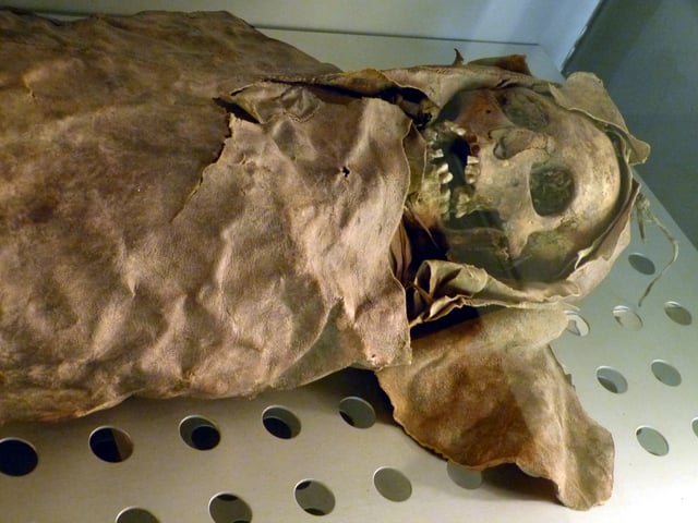 Guanche mummy of a woman (830 AD). Museo de la Naturaleza y el Hombre, Santa Cruz de Tenerife.