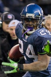 Marshawn Lynch scored on a 67-yard touchdown run in the NFC Wild-Card Playoff Game against the New Orleans Saints in 2011.