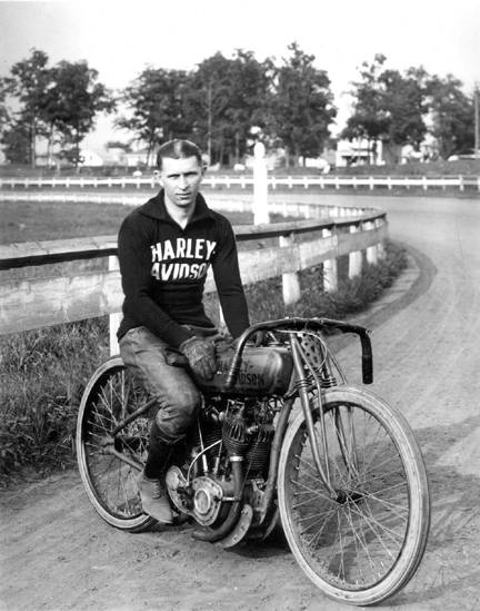Ralph Hepburn on his Harley racing bike in 1919