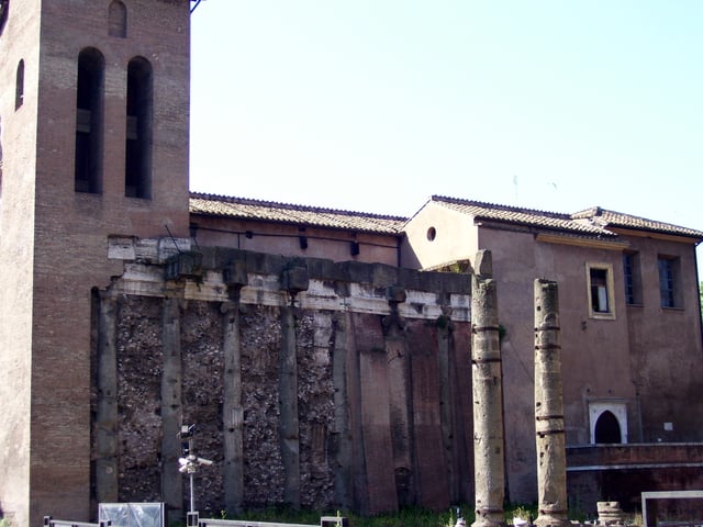 Temple of Janus as seen in the present church of San Nicola in Carcere, in the Forum Holitorium of Rome, Italy, dedicated by Gaius Duilius after his naval victory at the Battle of Mylae in 260 BC