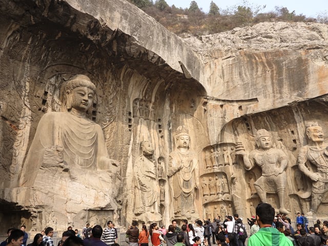 The Fengxian cave (c. 675 AD) of the Longmen Grottoes, commissioned by Wu Zetian.