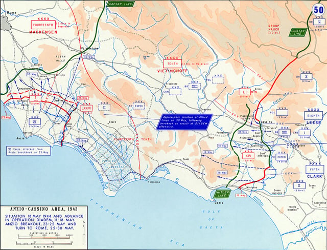The Allied breakout from Anzio and advance from the Gustav Line May 1944.