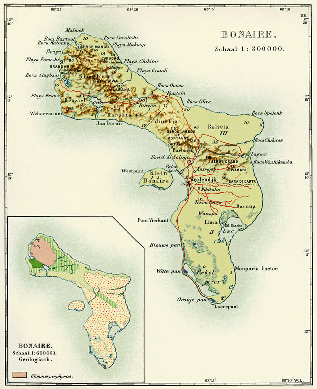 A detailed map of Bonaire from the Encyclopaedie van Nederlandsch West-Indië 1914–1917.