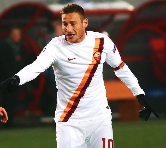 Totti in 2014 playing for Roma against CSKA Moscow in the UEFA Champions League