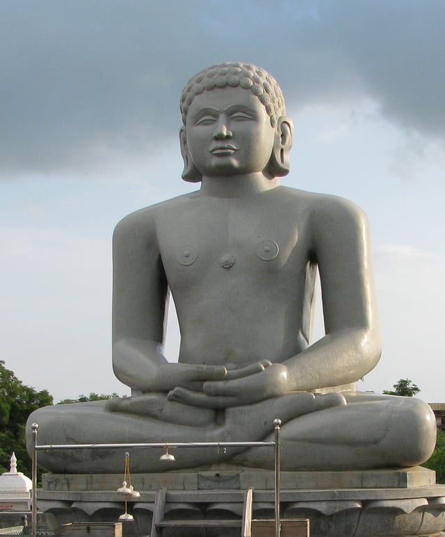 Statue of Chandraprabha (meaning "as charming as the moon"), the eighth Tirthankara in Jainism, with the symbol of a crescent moon below it.