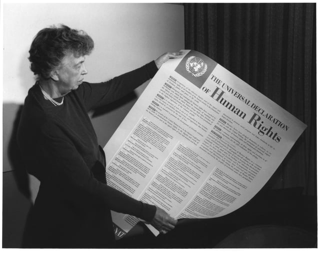Eleanor Roosevelt with the Universal Declaration of Human Rights, 1949