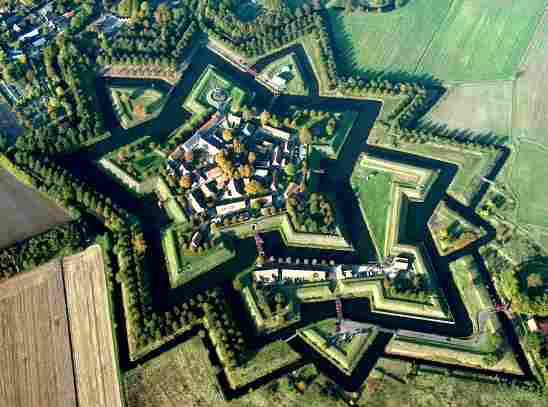 Vauban's design principles were used for decades after his death; Bourtange in the Netherlands, restored to its 1742 condition.
