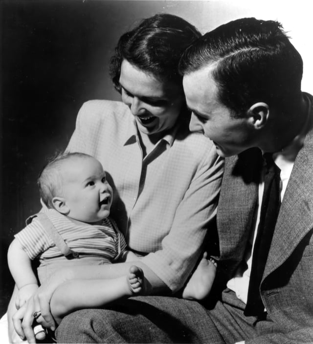 George W. Bush with his parents, Barbara and George H. W. Bush, c. 1947