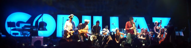 Gorillaz performing at the Roundhouse in London, April 2010